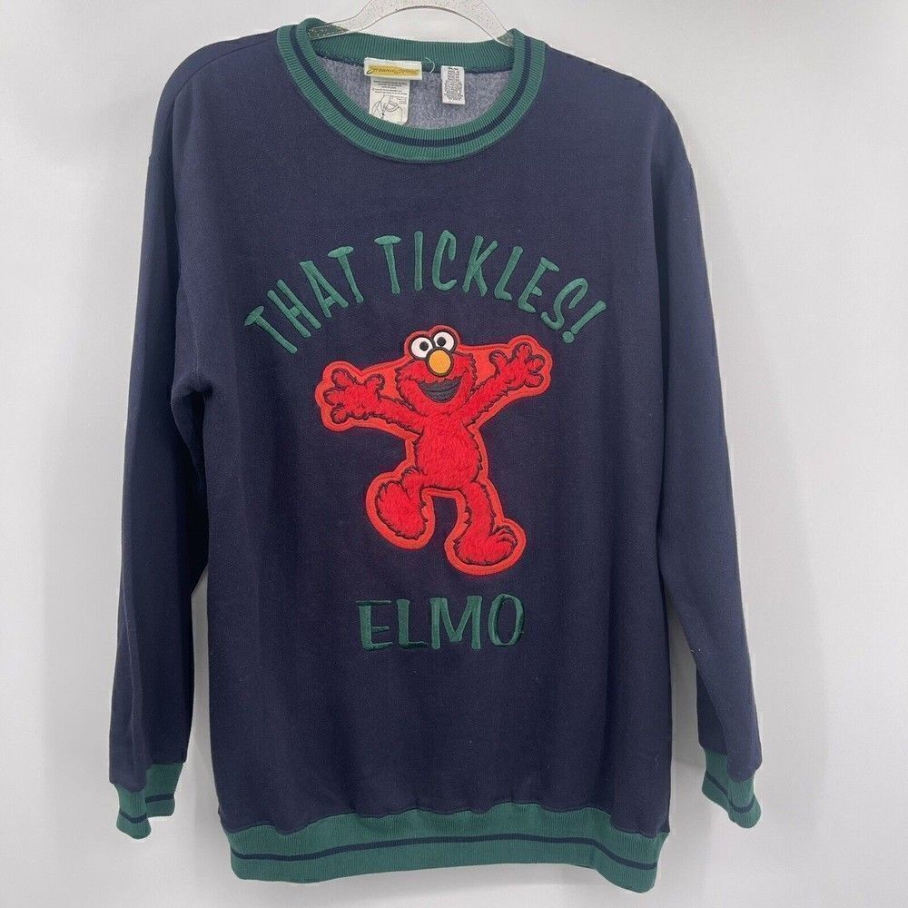 Sesame Street mens M vintage tickle me elmo sweater 90s Y2K Navy blue